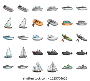 Water and sea transport cartoon,monochrom icons in set collection for design. A variety of boats and ships vector symbol stock web illustration.