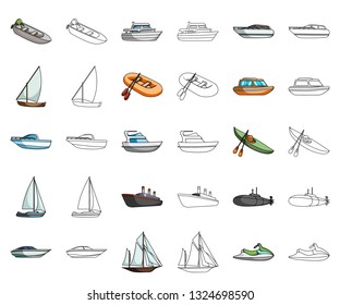 Water and sea transport cartoon,outline icons in set collection for design. A variety of boats and ships vector symbol stock web illustration.