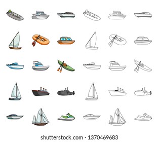 Water and sea transport cartoon,outline icons in set collection for design. A variety of boats and ships vector symbol stock web illustration.