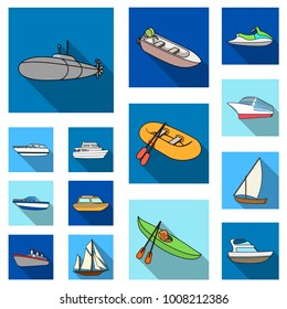 Water and sea transport flat icons in set collection for design. A variety of boats and ships vector symbol stock web illustration.