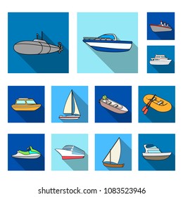 Water and sea transport flat icons in set collection for design. A variety of boats and ships vector symbol stock web illustration.