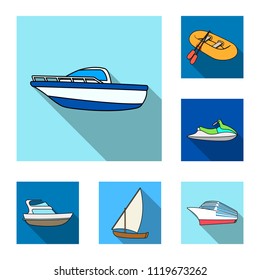 Water and sea transport flat icons in set collection for design. A variety of boats and ships vector symbol stock web illustration.