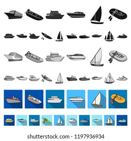 Water and sea transport flat icons in set collection for design. A variety of boats and ships vector symbol stock web illustration.