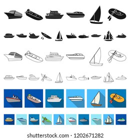 Water and sea transport flat icons in set collection for design. A variety of boats and ships vector symbol stock web illustration.