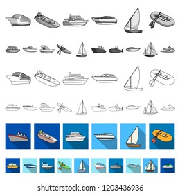 Water and sea transport flat icons in set collection for design. A variety of boats and ships vector symbol stock web illustration.