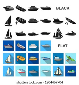 Water and sea transport flat icons in set collection for design. A variety of boats and ships vector symbol stock web illustration.