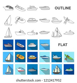 Water and sea transport flat icons in set collection for design. A variety of boats and ships vector symbol stock web illustration.