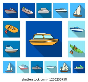 Water and sea transport flat icons in set collection for design. A variety of boats and ships vector symbol stock web illustration.