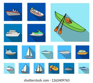 Water and sea transport flat icons in set collection for design. A variety of boats and ships vector symbol stock web illustration.