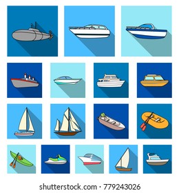 Water and sea transport flat icons in set collection for design. A variety of boats and ships vector symbol stock web illustration.