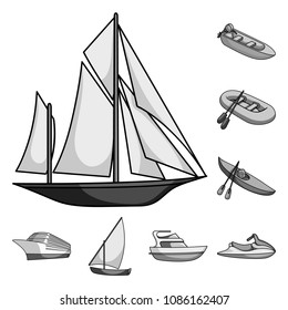 Water and sea transport monochrome icons in set collection for design. A variety of boats and ships vector symbol stock web illustration.