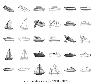 Water and sea transport monochrome,outline icons in set collection for design. A variety of boats and ships vector symbol stock web illustration.