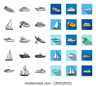 Water and sea transport mono,flat icons in set collection for design. A variety of boats and ships vector symbol stock web illustration.