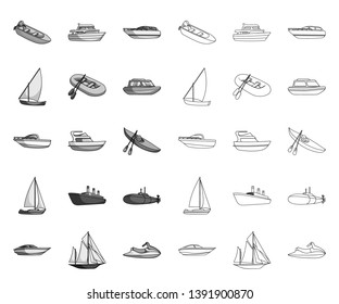 Water and sea transport mono,outline icons in set collection for design. A variety of boats and ships vector symbol stock web illustration.