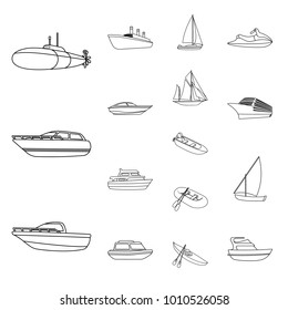 Water and sea transport outline icons in set collection for design. A variety of boats and ships vector symbol stock web illustration.