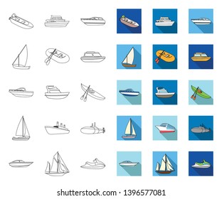 Water and sea transport outline,flat icons in set collection  design. A variety  boats and ships vector symbol stock web illustration.