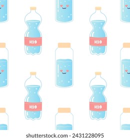 Water seamless pattern, soda, drink, bottle, can, h2o vector illustration 