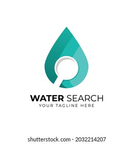 Water search logo - drop of liquid or oil and loupe or magnifier symbol.