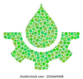 Water Service composition of dots in variable sizes and eco green shades. Vector dots are united into water service collage. Eco design concept.