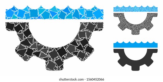 Water service gear composition of rough pieces in various sizes and color tinges, based on water service gear icon. Vector rough items are united into composition.