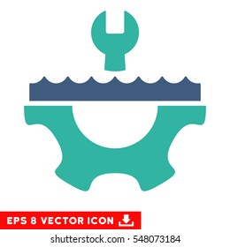 Water Service Gear EPS vector pictograph. Illustration style is flat iconic bicolor cobalt and cyan symbol on white background.