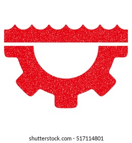 Water Service Gear grainy textured icon for overlay watermark stamps. Flat symbol with dirty texture. Dotted vector red ink rubber seal stamp with grunge design on a white background.