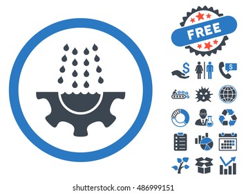 Water Service Gear icon with free bonus elements. Vector illustration style is flat iconic bicolor symbols, smooth blue colors, white background.