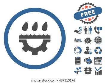 Water Service Gear icon with free bonus icon set. Vector illustration style is flat iconic bicolor symbols, cobalt and gray colors, white background.