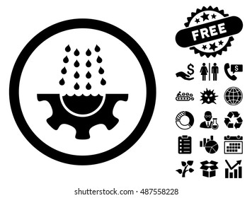 Water Service Gear icon with free bonus pictogram. Vector illustration style is flat iconic symbols, black color, white background.