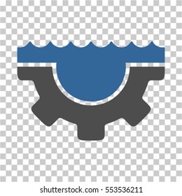 Water Service Gear icon. Vector pictogram style is a flat bicolor symbol, cobalt and gray colors, chess transparent background. Designed for software and web interface toolbars and menus.