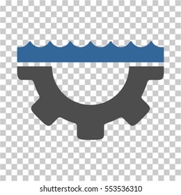 Water Service Gear icon. Vector pictogram style is a flat bicolor symbol, cobalt and gray colors, chess transparent background. Designed for software and web interface toolbars and menus.