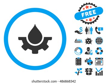 Water Service Gear pictograph with bonus design elements. Vector illustration style is flat iconic bicolor symbols, blue and gray colors, white background.