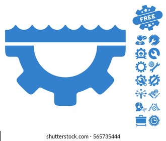 Water Service Gear pictograph with bonus settings clip art. Vector illustration style is flat iconic cobalt symbols on white background.
