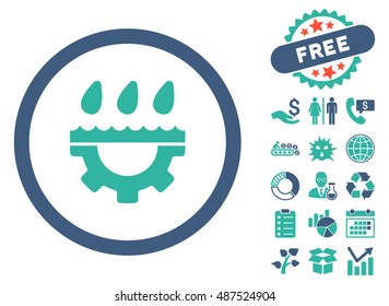 Water Service Gear pictograph with free bonus pictograph collection. Vector illustration style is flat iconic bicolor symbols, cobalt and cyan colors, white background.