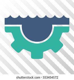 Water Service Gear vector icon. Illustration style is flat iconic bicolor cobalt and cyan symbol on a hatched transparent background.