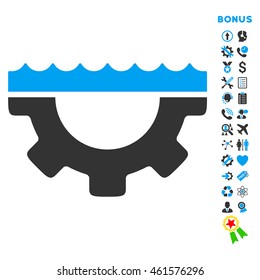 Water Service icon with bonus pictograms. Vector style is bicolor flat iconic symbol with rounded angles, blue and gray colors, white background.