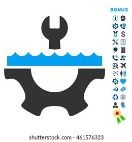 Water Service icon with bonus pictograms. Vector style is bicolor flat iconic symbol with rounded angles, blue and gray colors, white background.