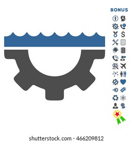 Water Service icon with bonus pictograms. Vector style is bicolor flat iconic symbol with rounded angles, cobalt and gray colors, white background.