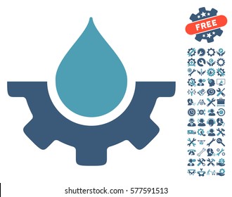 Water Service icon with bonus settings images. Vector illustration style is flat iconic cyan and blue symbols on white background.