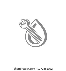 Water service logo, wrench and droplet vector icon