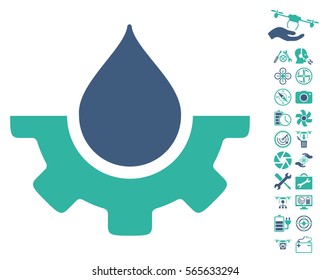 Water Service pictograph with bonus quad copter service pictograms. Vector illustration style is flat iconic cobalt and cyan symbols on white background.