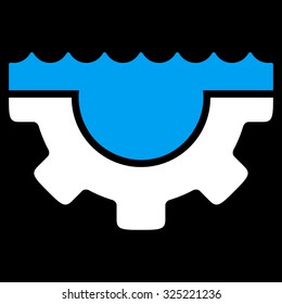 Water Service vector icon. Style is bicolor flat symbol, blue and white colors, rounded angles, black background.