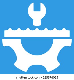 Water Service vector icon. Style is flat symbol, white color, rounded angles, blue background.