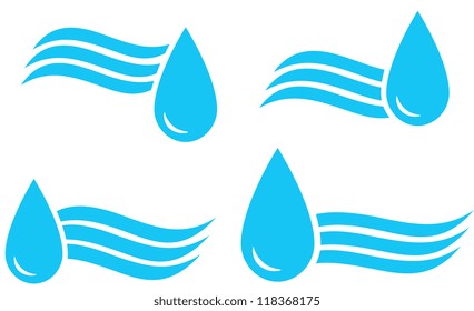 water set of blue sign with drop and wave