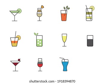 water. set of cocktails. alcohol. drink. beverage design. smoothies and juice. glass. icon