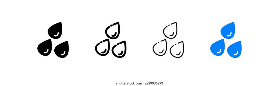 Water set icon. Liquid, three drops, rain, tear, aqua, drinking, evaporation, man, fog, mist, thirst, drinking water. Save the water. H2O concept. Four vector icon in different styles