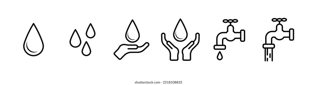 Water set icons. Linear style. Vector icons.