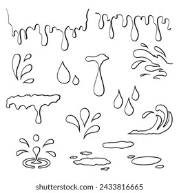 Water set outline style editable. Droplet, drip, sprinkle.