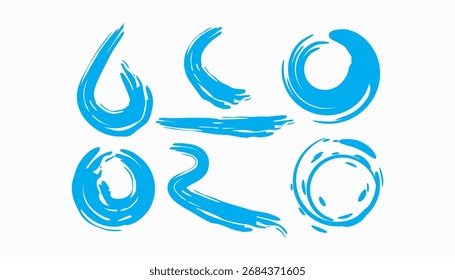 Conjunto de água salpicos Carimbos azuis do oceano ou da onda do mar com manchas e elementos de design de pulverização de água