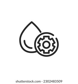 Water Settings Icon. Pictogram of a Water Drop and Gear Symbolizing Water Management, Control and Adjustment. Vector Outline Editable Illustration.